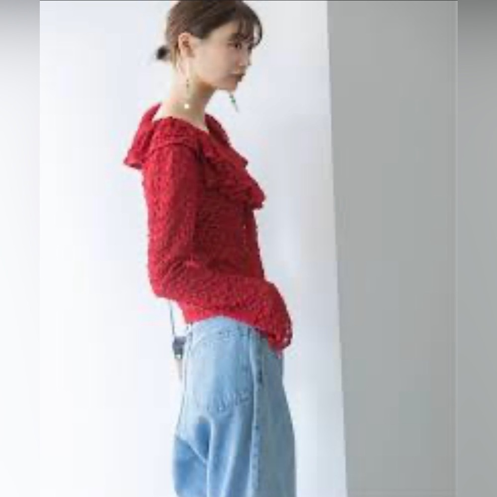 Suzanne Betro red ruffled blouse
